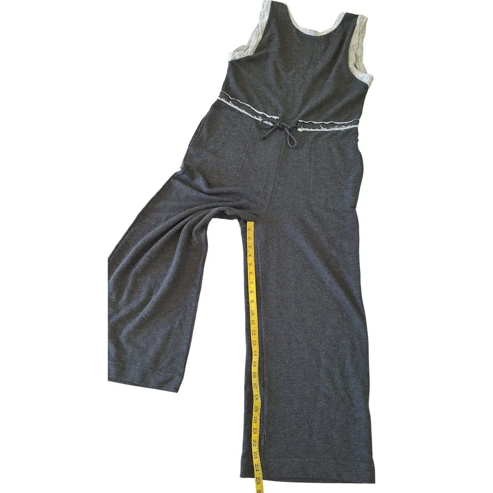 Free People Charcoal Grey Wide Leg French Terry Jumpsuit Sleeveless Medium